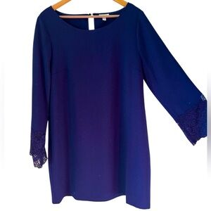 Elegant Navy Blue Dress with Lace Sleeves